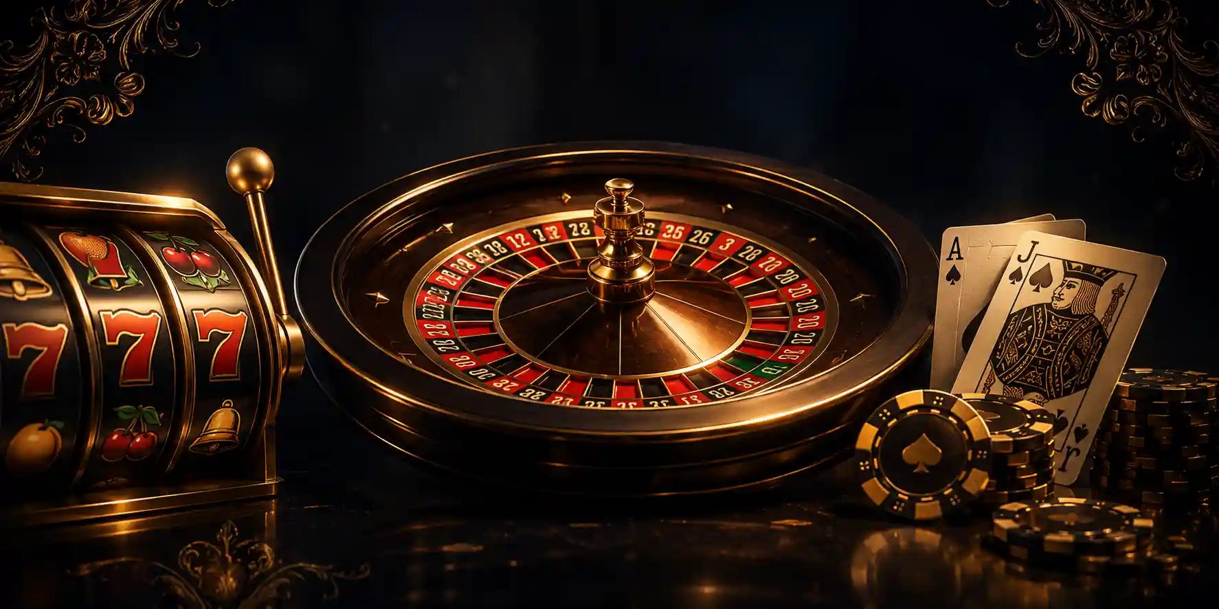 Giochi Macaowin: slot, roulette e blackjack su sfondo blu notte con luci dorate